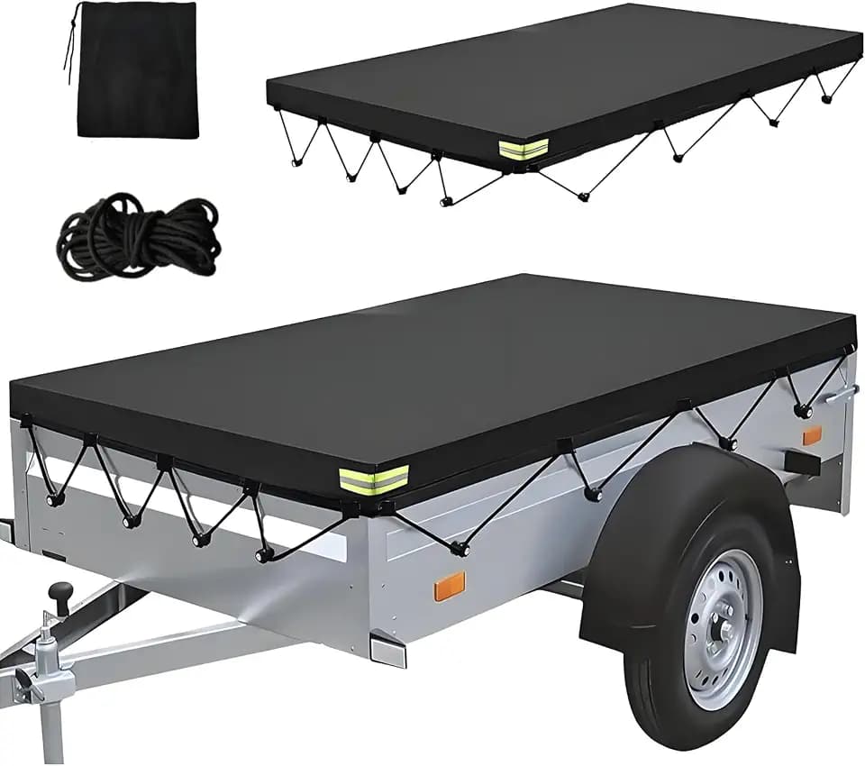 Anhänger Plane 214×122×13 cm Wasserfest Winddichte Reißfeste PKW Anhängerplane mit Planenseil, 750kg Anhänger Flachplane Abdeckplane für Viele PKW Hänger Autoanhänger
