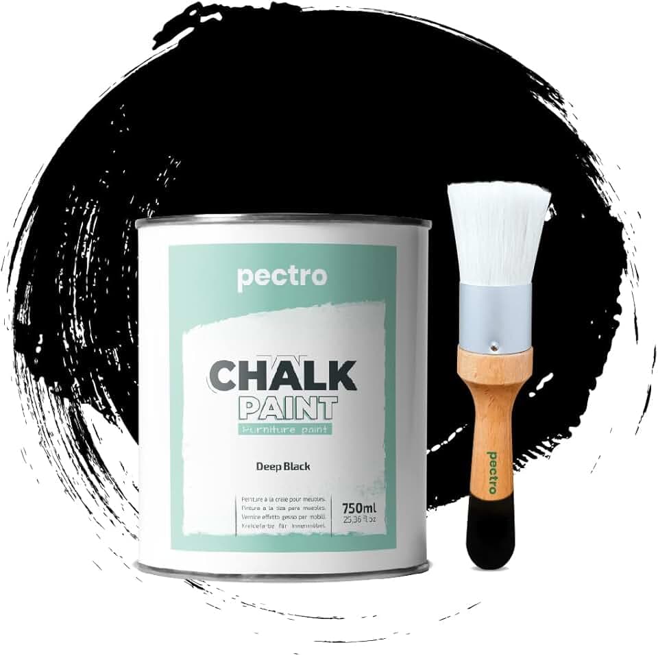 PECTRO Kreidefarbe für möbel 750ml + Malerpinsel Chalk Paint DUNKELSCHWARZ