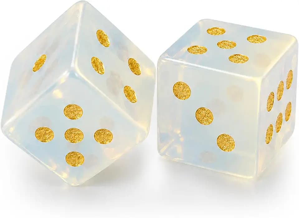 Mahjong Dice Set, 2 Pcs Opalite Dice with Display Case, Premium American Mahjong Accessories, Collectible Tabletop Game Dice