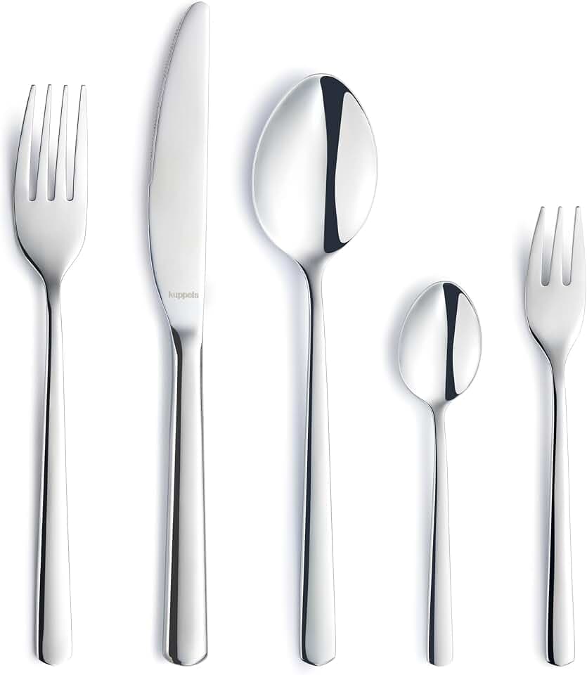 Kuppels Lana Besteck Set 12 Personen, 60-teilig - Silber | Besteckset, 18/10 Rostfrei Edelstahl, Messer, Gabeln, Löffel, Dessertgabeln und Kaffeelöffel, Cutlery Set