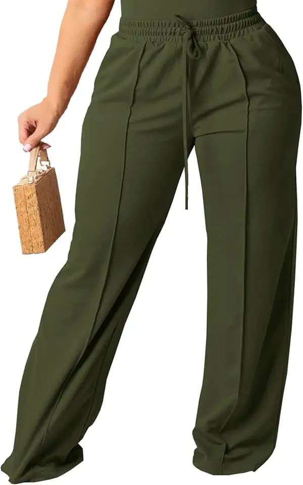 Tycorwd Women's Plus Size Casual Wide Leg Pants High Waisted Drawstring Baggy Sweatpants Elastic Straight Leg Lounge Pants