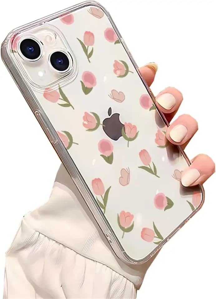 Transparent Handyhülle für iPhone 15 Pro Hülle, Durchsichtig Aesthetic Tulpen Muster Case Weich Silikon TPU Stoßfeste Kratzfest Schutzhülle Frauen Mädchen Mode Cover für iPhone 15 Pro