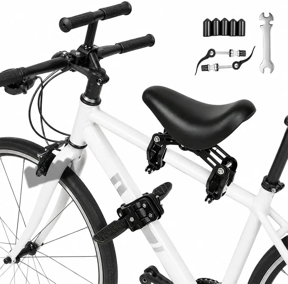 Kindersitz Fahrrad Vorne, 23,5 x 10,5 cm Einfache Montage Fahrradsitz Kinder Vorne, Winkeleinstellbar Kinderfahrradsitz, Fahrrad Kindersitz für 26/24/27,5 Zoll Mountainbikes, Schwarz