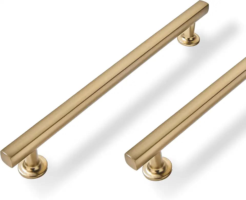 10 Pack 6 inch(152mm) Hole Center Brushed Brass Cabinet Pulls Square Cabinet Handles Solid Heavy Duty Pulls for Kitchen Dresser Closet & Bathroom Cabinets Hardware