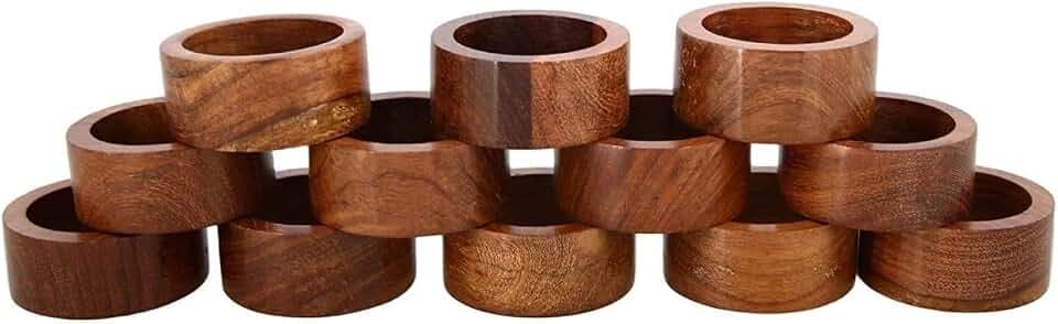 Ajuny Serviettenringe Holz 12er Set Rund Serviettenhalter 1,5 Zoll