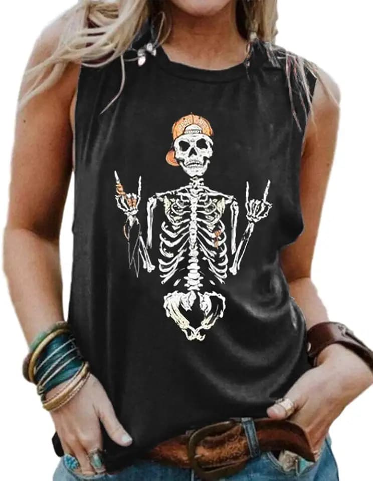 Womens Funny Skull Graphic Tank Tops Summer Sleeveless Workout Tee Shirts