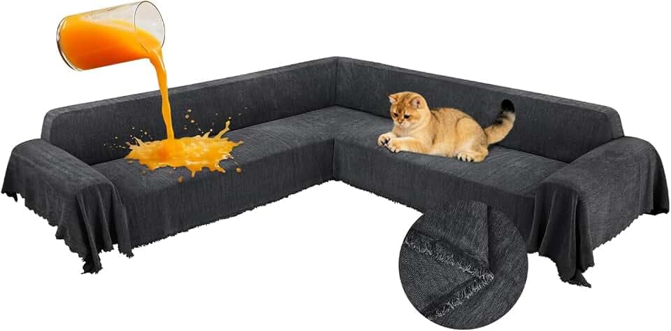 1OO% Waterproof Corner Sectional Couch Covers L Shape Chenille Sectional Sofa Cover with Tassel Soft Thick Washable Sofa Slipcover Furniture Protector for Dogs Pets (91" x 276",Charcoal Grey)