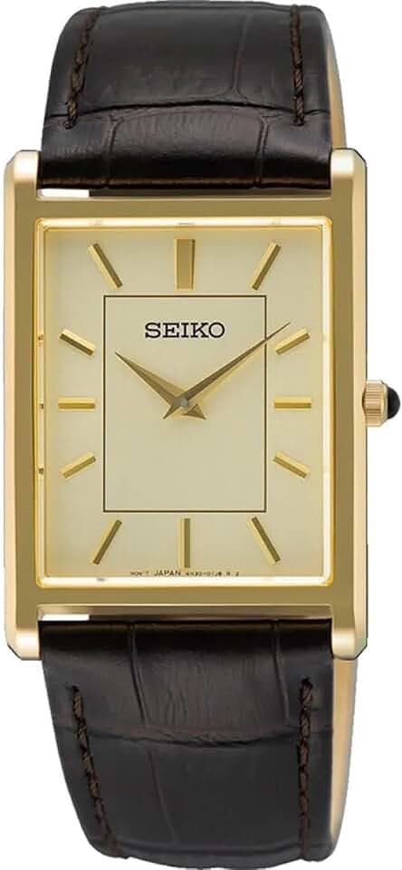 Seiko Klassik Armbanduhr für Männer in der Farbe Schwarz mit Armband aus Leder, Wasserdichtigkeit: 5 bar, Gehäusedurchmesser: 28 mm, SWR106P1