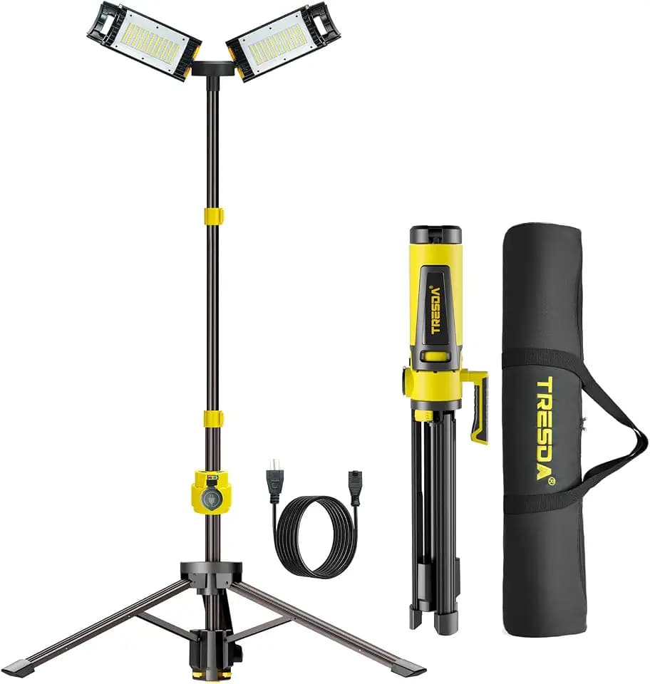 Tresda 12000LM Rechargeable LED Work Light with Telescoping Tripod Stand
