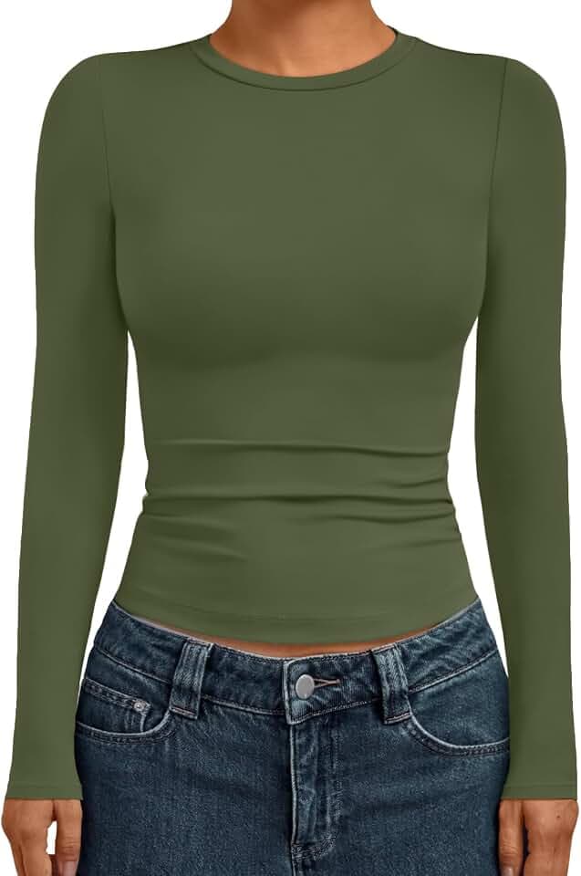 AUTOMET Womens Crew Neck Long Sleeve Shirts Compression Underscrubs Tops