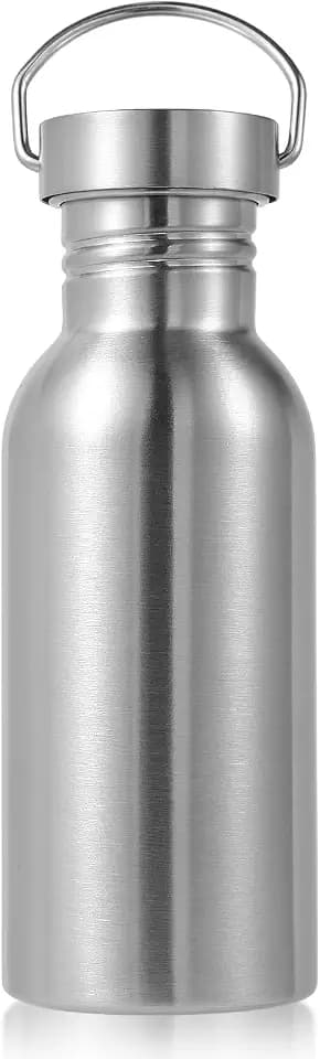Volhoply 20oz Uninsulated Single Walled Water Bottle, Stainless Steel Reusable Water Bottles with Handle, BPA Free & Plastic Free 18/8 304 Metal Water Bottles for Camping, Hikers, Cyclists