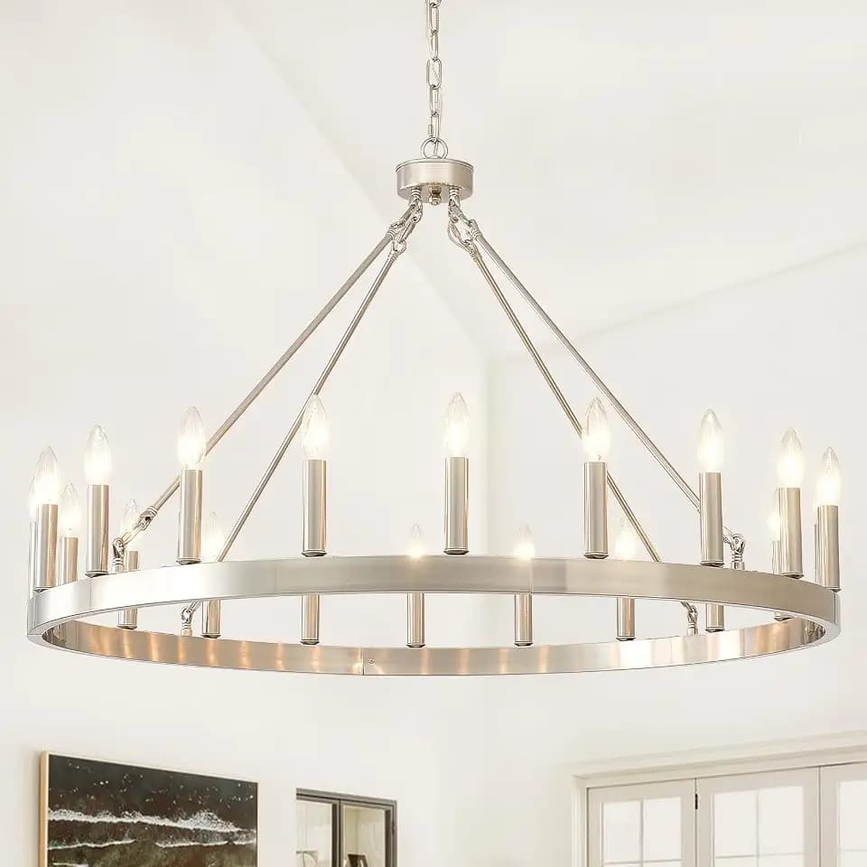 40" Brushed Nickel Wagon Wheel Chandelier 20-Light Modern Chandelier