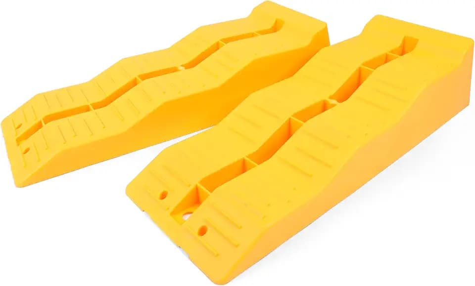 MaxxHaul 50939 3-Steps RV Leveling Ramps Yellow Camper & Trailer - Set of 2 Wheel Chocks
