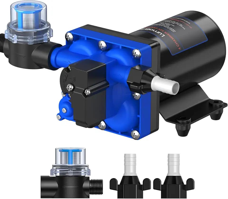Wasserpumpe 12V Druckwasserpumpe, 6.0 GPM 70 PSI Wasserpumpe Selbstansaugend mit Druckschalter Wohnwagen 12v Membranpumpe für Camping Gartenbewässerung, Boote