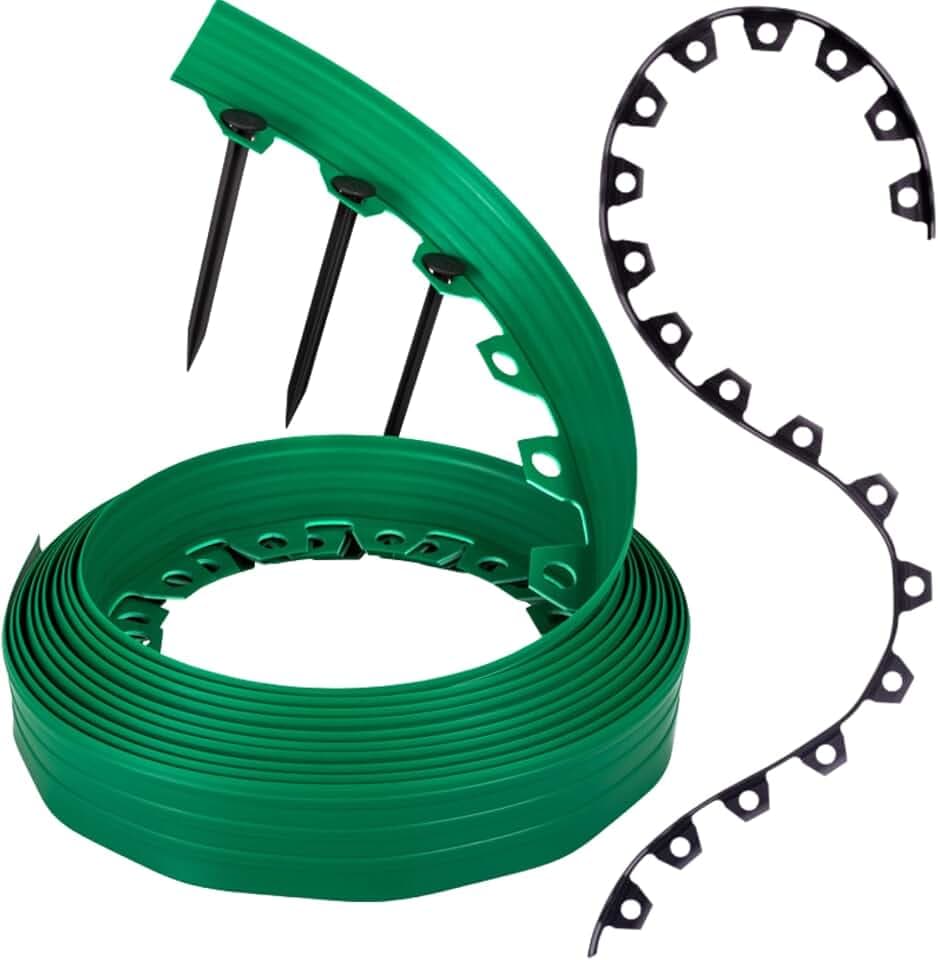 GARDENIX Flexible Rasenkante Kunststoff - Wetterbeständige Rasenabgrenzung Beeteinfassung Rund - Blumenbeet Umrandung - Grün, 10 m, 20 Erdanker, 6 cm Höhe für Gärten und Mähroboter