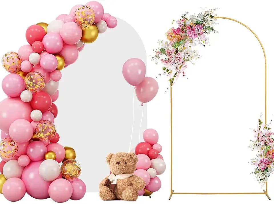 SuuWoee 7.2 FT Wedding Arch Backdrop Stand and White Arch Cover, Gold Balloon Arched Frame White Cover for Birthday Party Ceremony Bridal Baby Shower Event Decor
