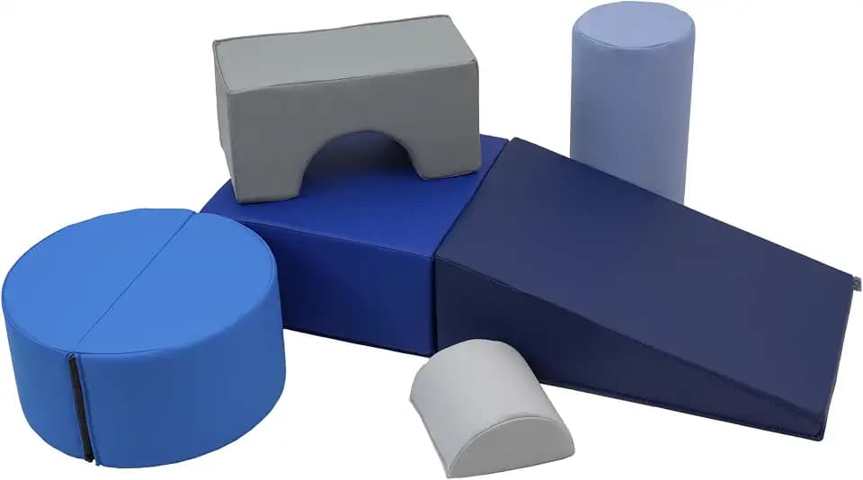 FDP SoftScape Playtime and Climb Multipurpose Playset for Infants, Toddlers 10m-2yrs For Crawlers and Little Builders, Learn Gross Motor Skills at Home or Daycare (6-Piece)- Navy/Powder 12364-NVPB