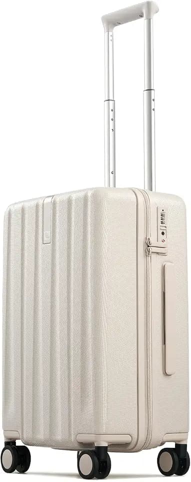 Hanke Upgraded Elite 20 Inch Carry On Luggage 22x14x9 Airline Approved,PC Hard Shell Suitcases with Wheels, TSA Lock, Explosion-Proof Zipper Suitcase for Business Travel Men & Women,Ivory White