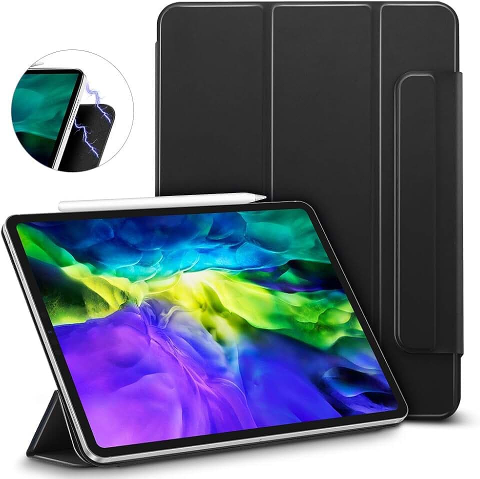 ESR Rebound Magnetic Smart Case for iPad Pro 12.9" 2020/2018, Convenient Magnetic Attachment [Supports Apple Pencil Pairing & Charging] Smart Case Cover, Auto Sleep/Wake Trifold Stand Case - Black