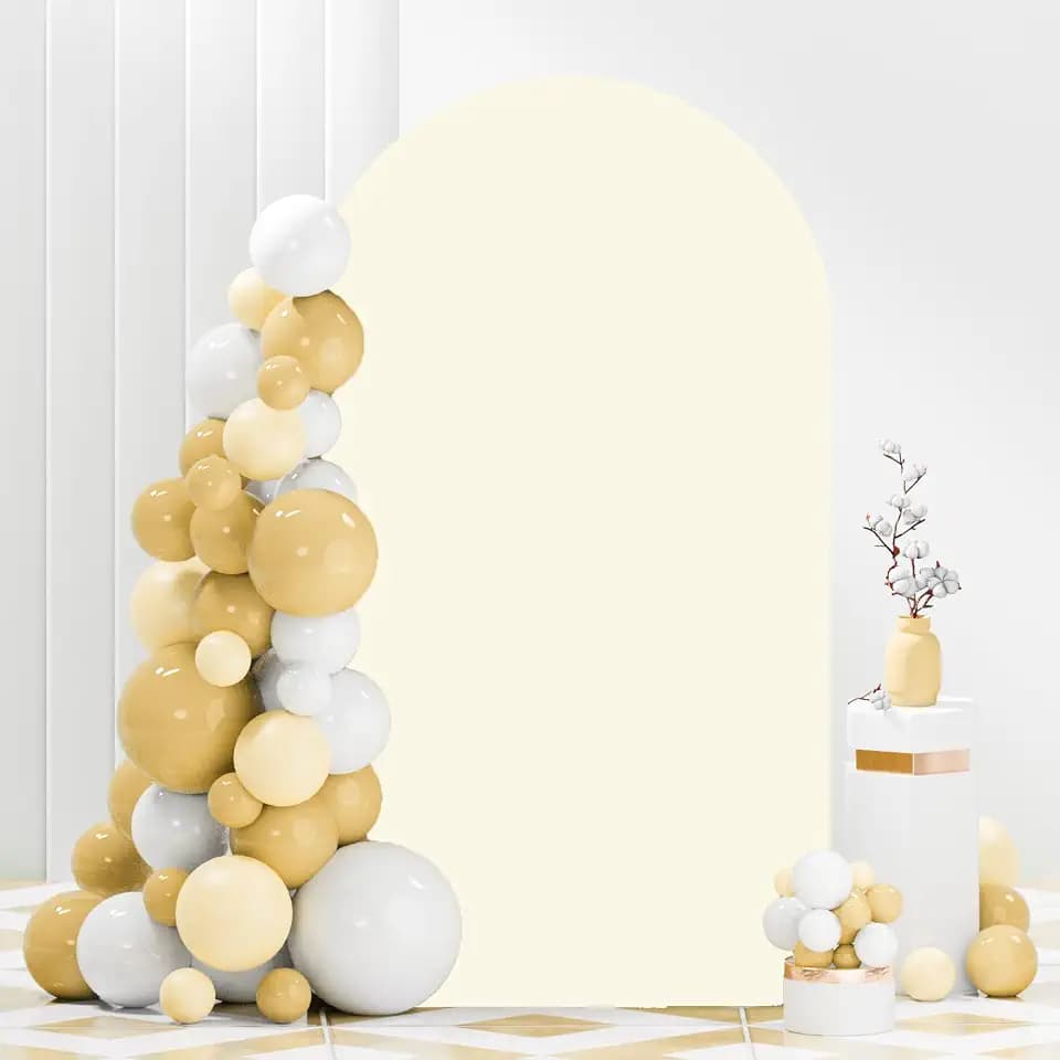 FANPROMS Wedding Arch Cover Ivory 4x7.2FT Spandex Fitted Arch Cover Backdrop Fabric Chiara Round Top Arch Covers Stretchy Backdrop 2-Sided Arch Stand Covering for Wedding Birthday Balloon Arch Frame