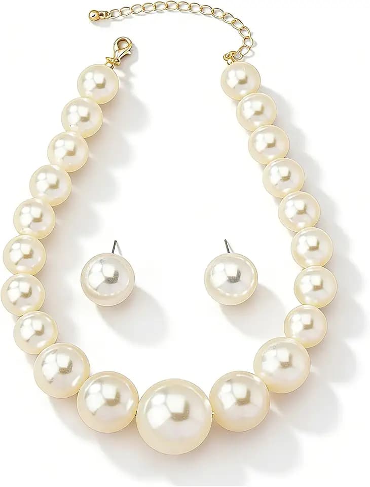 Chunky Pearl Necklaces for Women White Big Pearl Necklace Large Faux Pearl Choker Necklace Statement Prom Bride Wedding Jewelry Gifts