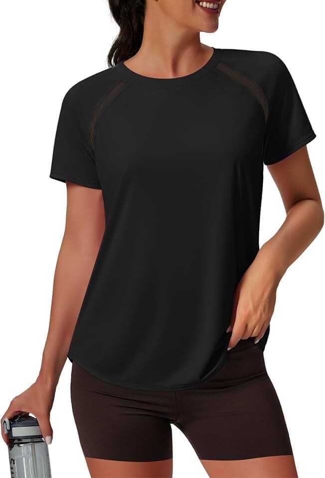 NIASHOT Womens Workout Tops Short Sleeve Yoga Pilates Outfits Athletic Gym Running UV Protection Shirts with Mesh