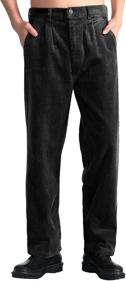 IDEALSANXUN Mens Corduroy Pants Casual Straight Leg Pleated Dress Pants