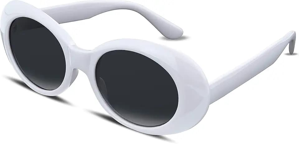 FEISEDY Sunglasses White Oval Clout Goggles for Women Men Retro Round Trendy Rimmed Clueless Costume Frame B2253