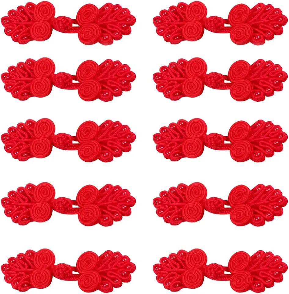 10 Paar chinesische Knoten, Frosch-Knöpfe, Verschluss für Pullover, Mantel, Schal, Strickjacke und Kostüme, Rot