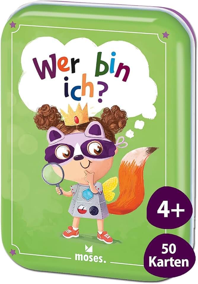 Moses. Wer Bin ich? Zeitloses Kinderspiel für die ganze Familie, Gesellschaftsspiel mit 40 lustigen Illustrationen, Reisespiel in Metalldose für unterwegs, für Kinder ab 5 Jahren und 2-6 Spieler