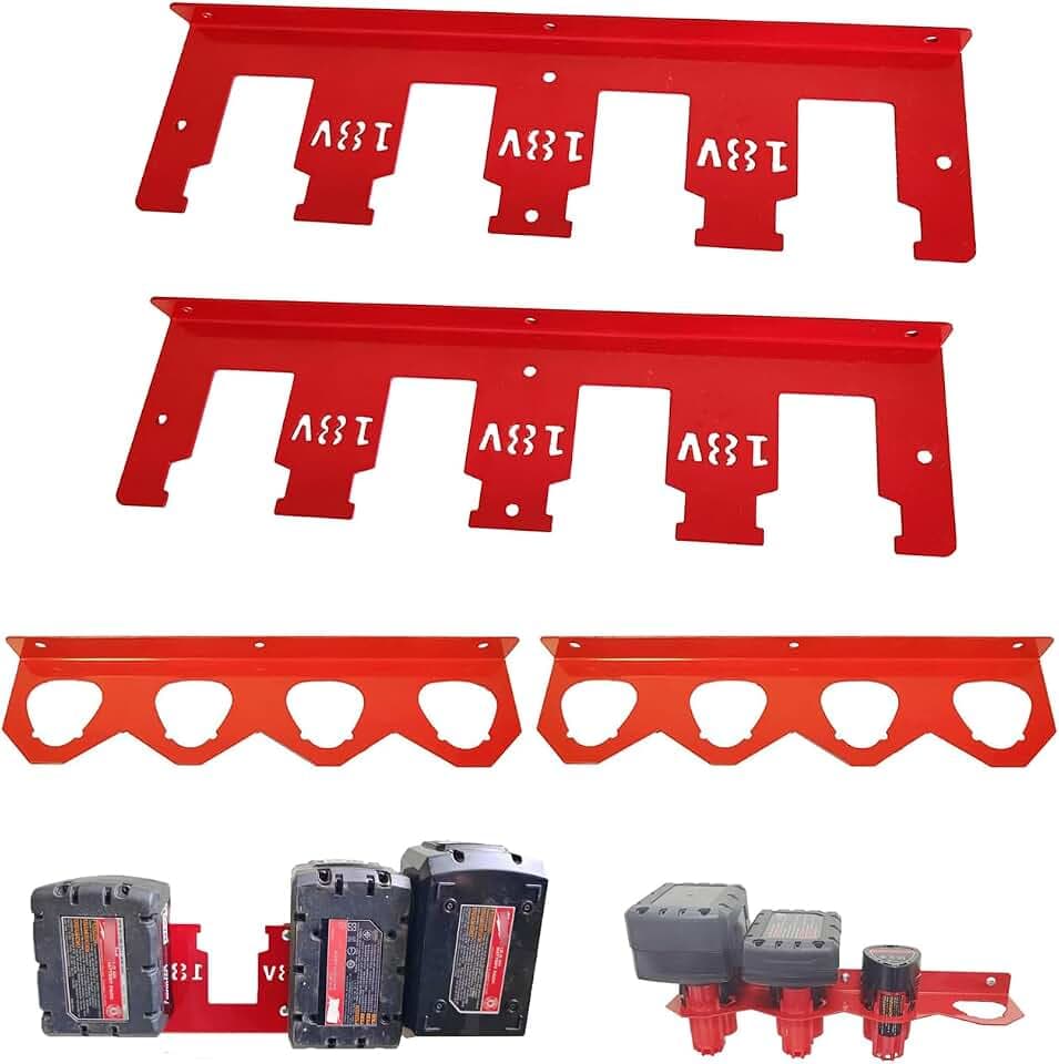Metal Battery Holder Organizer for Milwaukee, 2 for M18 18V, 2 for M12 12V