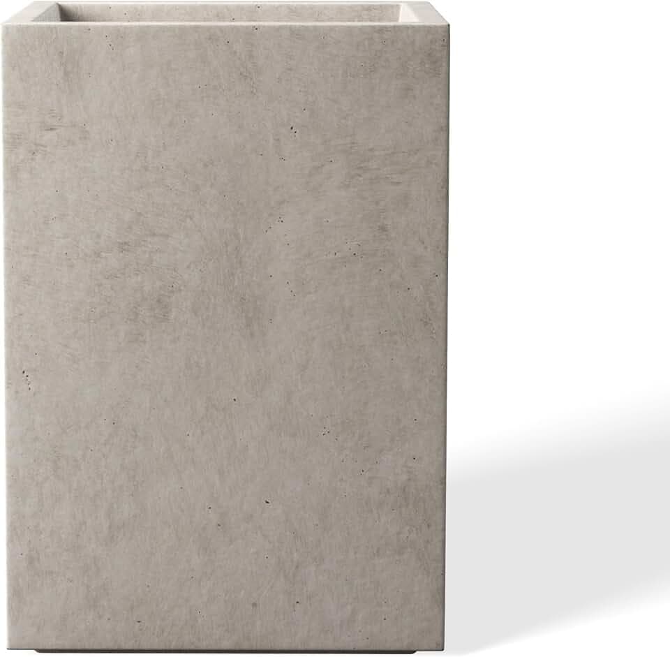 Kante Small Tall Square Weathered Concrete Planter 13" H, Outdoor