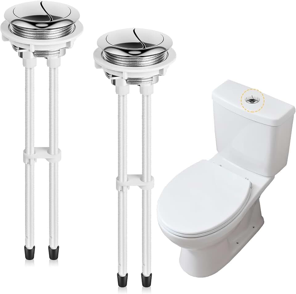2 Pack Dual Flush Toilet Push Button Replacement, 48mm/1.89 inch Toilet Tank Button, Adjustable Chrome Top Mount Kit, Fits Glacier Bay, Compatible with TOTO, KOHLER, American Standard, WaterRidge
