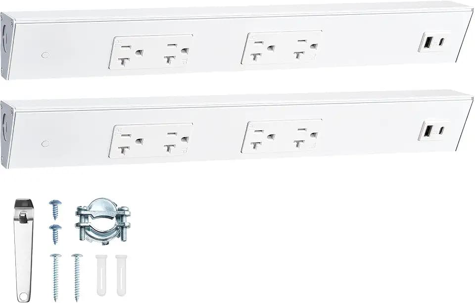SURAIELEC 2-Pack Under Cabinet Hardwired Power Strip, 16 inch, Pre-Wired