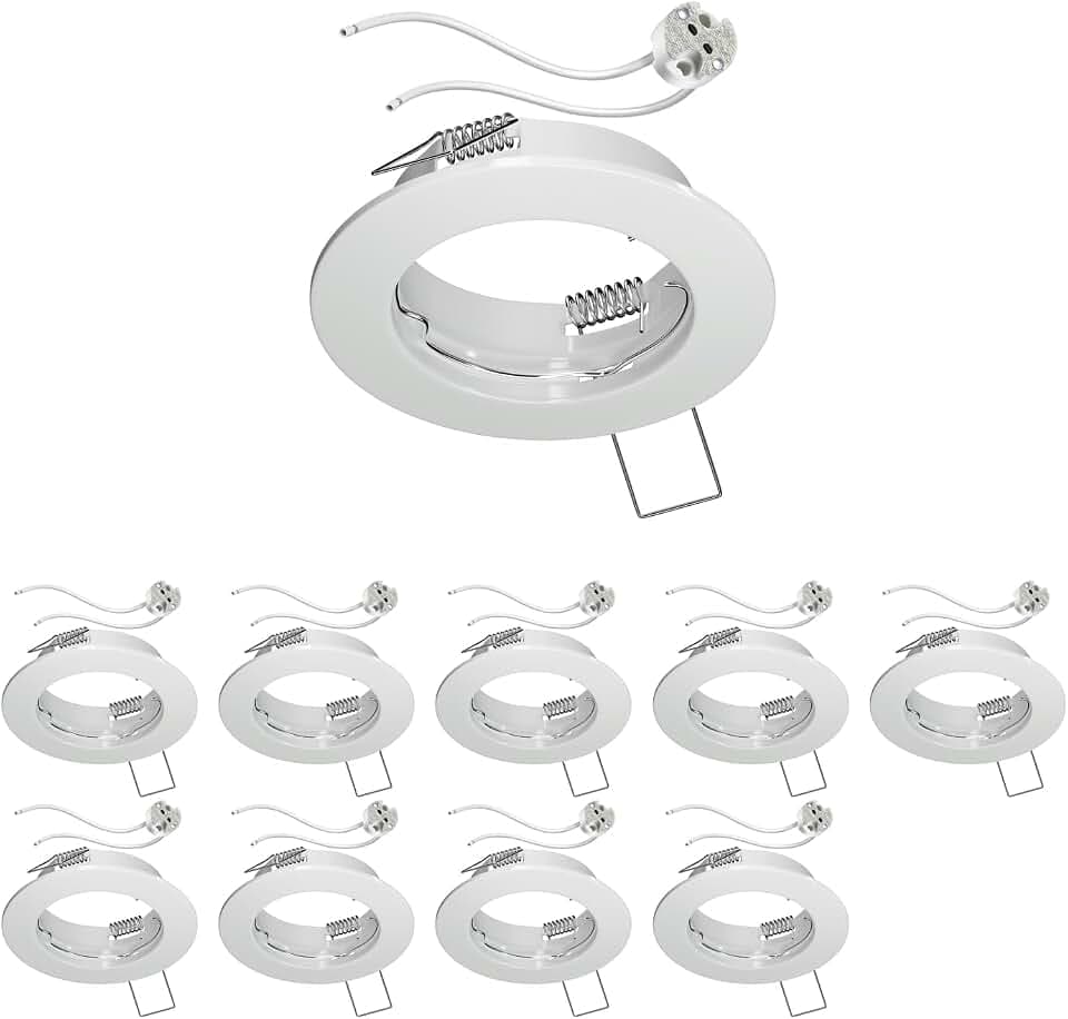 ledscom.de 10x Decken-Einbaurahmen FERE, rund, weiß glänzend (LED/Halogen/MR16/50mm) inkl. GU5.3 Fassung