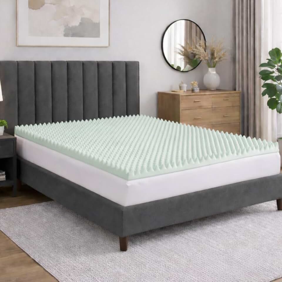 1-Inch Convoluted High Density Foam Mattress Topper, CertiPUR-US Certified for Superior Comfort and Support, Twin, Green