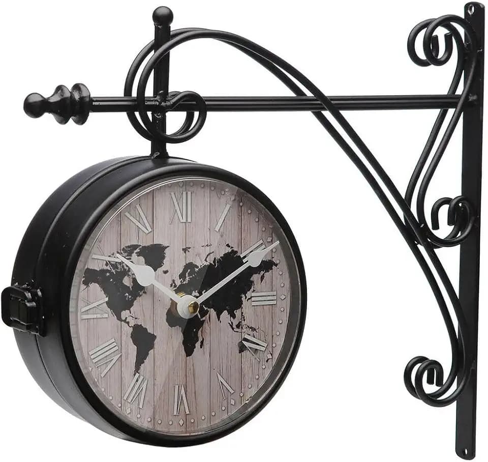 Versa Wanduhr Weltkarte Metall 8 x 27 x 31,5 cm, Bunt