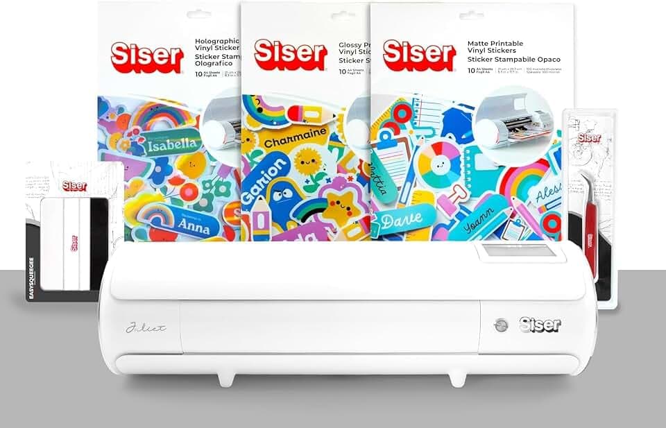 Siser Juliet® Print&Cut Pack – Professioneller hochpräziser Schneideplotter mit bedruckbaren Aufklebern, Rakel und Pinzette – Ideal für Aufkleber, Etiketten und DIY-Kreationen