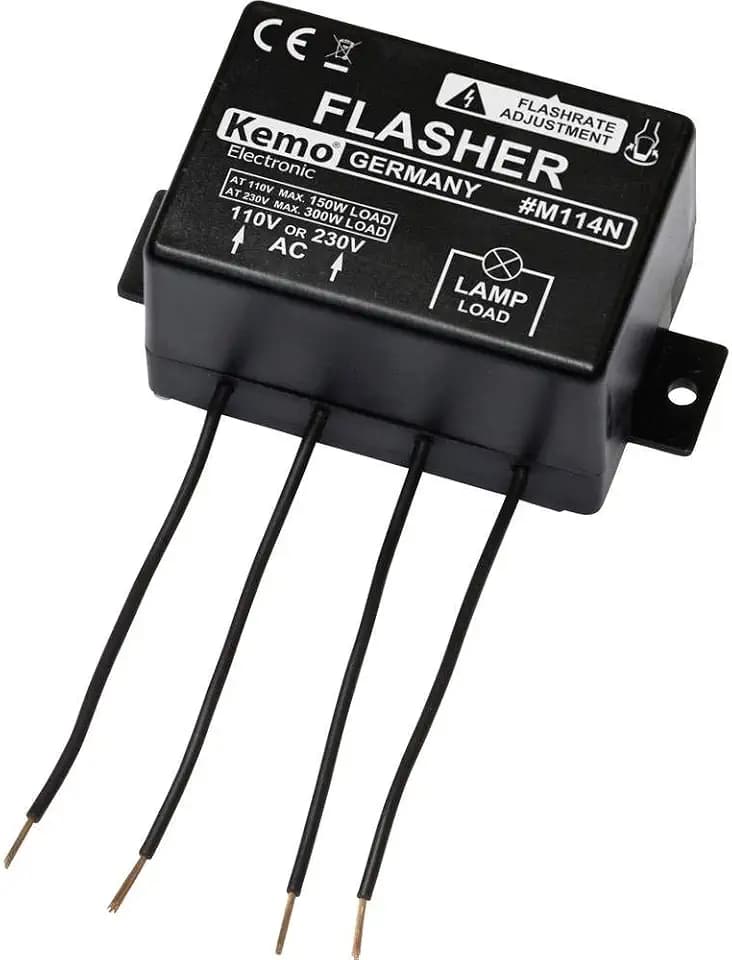Kemo M114N Blinker langsam 240 V/AC 110V/AC. Blinkgeber mit einstellbarer Blinkfolge ca. 0,6 - 9 Sekunden Einschaltzeit. Für Reklametafeln, Modelle, Schwarz