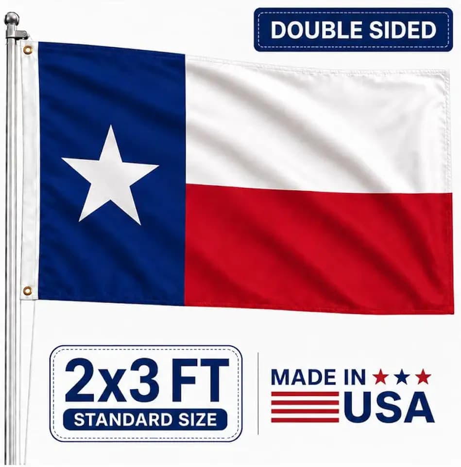 Texas Flag Double Sided 2x3 Outdoor- Heavy Duty 3ply Texas State Flag Super Durable 2 Rows Stitched Edge Canvas Header with 2 Brass Grommets