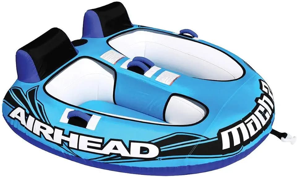 Airhead Mach Towable Tube for Boating, 1-3 Rider Inflatable Boat Tube for Water Tubing, Cockpit Design, Kwik-Connect Tow System, Foam Padded Handles w/Knuckle Guard, Speed Safety Valve