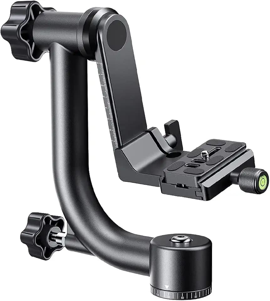 K&F CONCEPT Aluminum Alloy 360 Degree Panoramic Gimbal Tripod Head with 1/4'' Standard Quick Release Plate and Bubble Level,Load Capacity up to 20kg/44lbs
