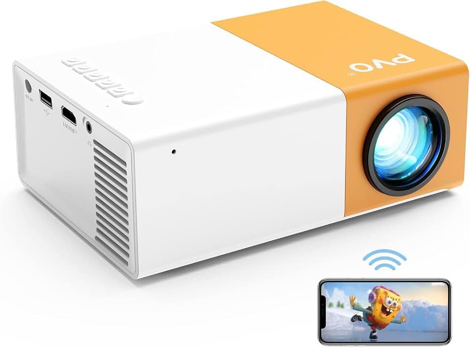 Beamer HD, PVO WiFi Projektor Tragbarer Projektor, Smartphone Kann über WLAN Mit Dem Mini Beamer Verbunden Werden, Kompatibel Mit Smartphone/Tablet/Laptop/TV Stick/USB Laufwerk (YG300Pro Max)
