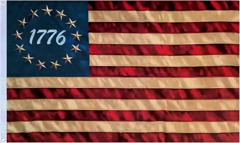 FRF 1776 Tea Stained Betsy Ross Flag 3x5 Ft, Vintage American 250th Anniversary 1776 Flags for Outside, USA 13 Colonies Banner Decoration with Canvas Header & 2 Brass Grommets
