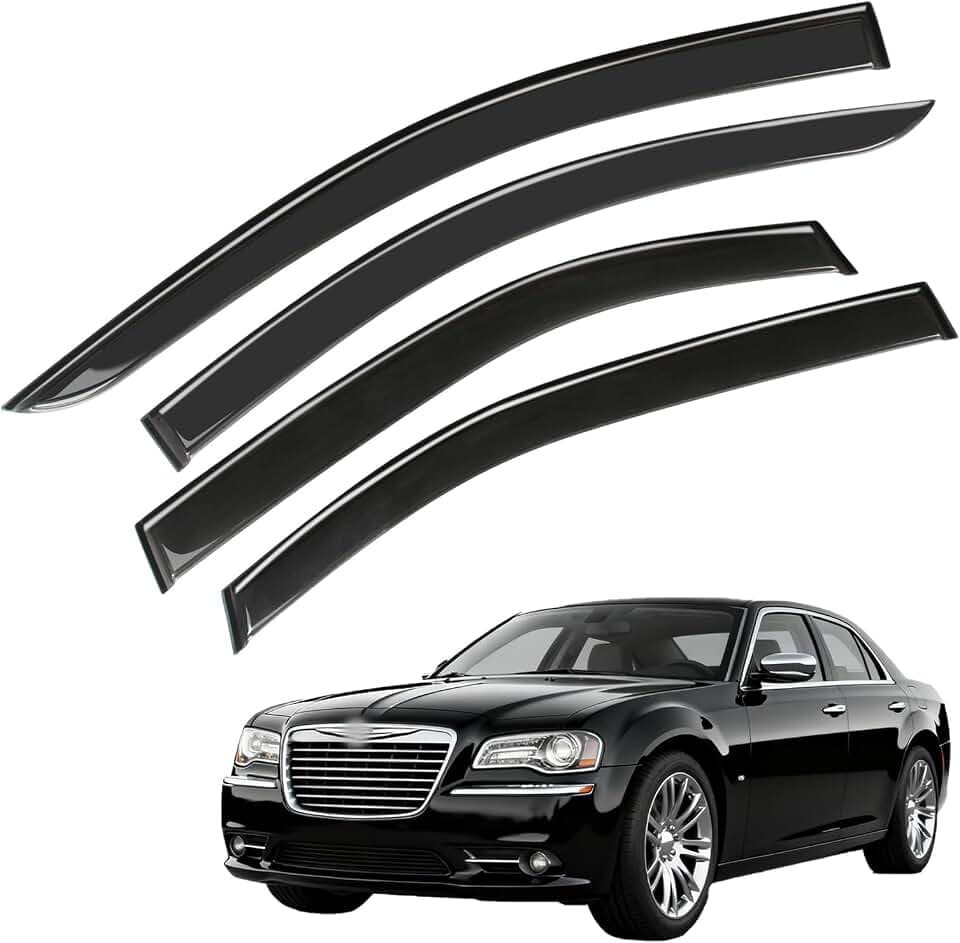 Window Visor Wind Deflector, 4PCS Tape-On Rain Guards for 2011-2023 Chrysler 300, Outside Mount Sun Shade Side Window Vent Visors, Black