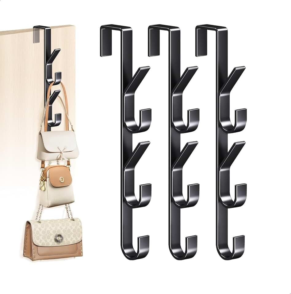 Handtaschen Aufbewahrung, Handtaschenhalter Türhaken, Vertikaler Türhaken zum Einhängen, Handtasche Aufbewahrung Haken für Handtaschen Krawatten Schals Tücher, Metall, 3 Stück, Schwarz