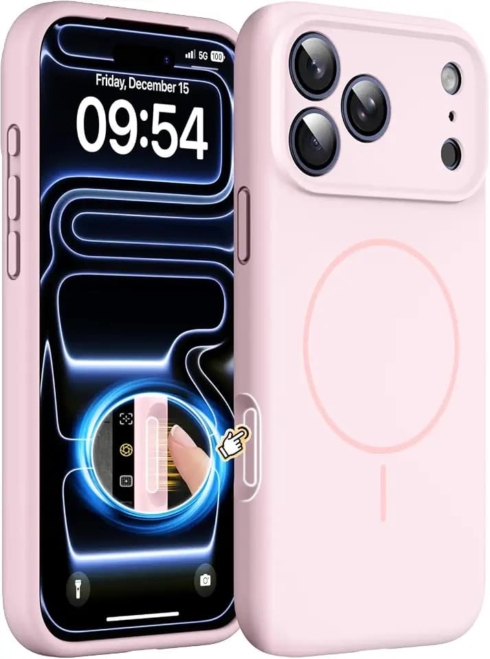 Magnetic for iPhone 17 Pro/ 18 Pro Case, Thicken Silicone, Pink