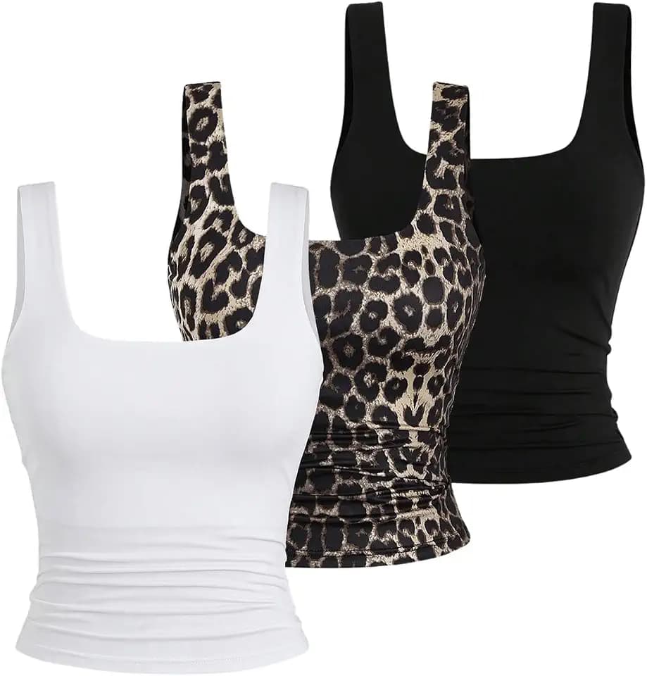 BEAUDRM Women's Y2k 3 Piece Crop Tank Top Sets Double Line Basic Tops Pack