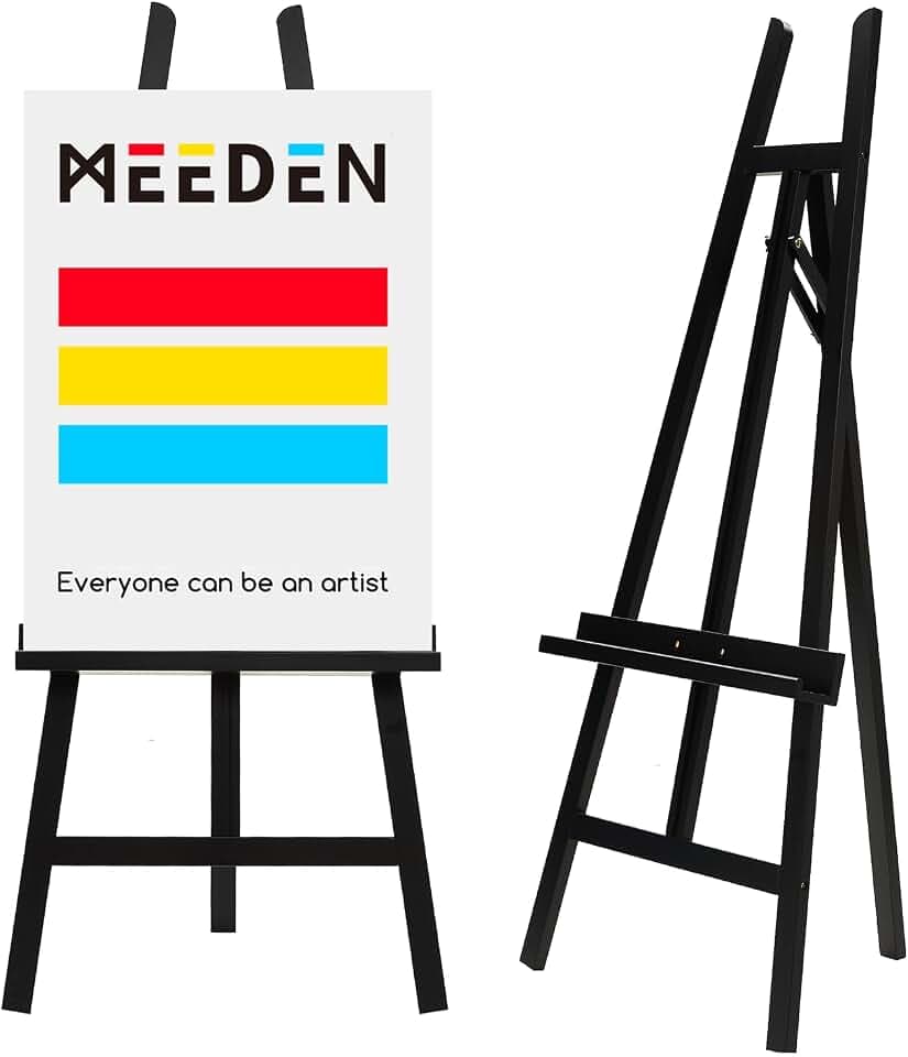 MEEDEN Ständer für Schilder: Verstellbare Holzständer zum Malen – ein Rahmen Kunststaffelei für Leinwand bis zu 152,4 cm für Künstler Erwachsene Zeichnung Bild Poster – Schwarz