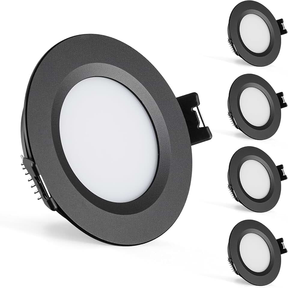 Gr4tec 3W LED Einbaustrahler 12V Dimmbar Alu LED Spot IP44, Schwarz 4er Set